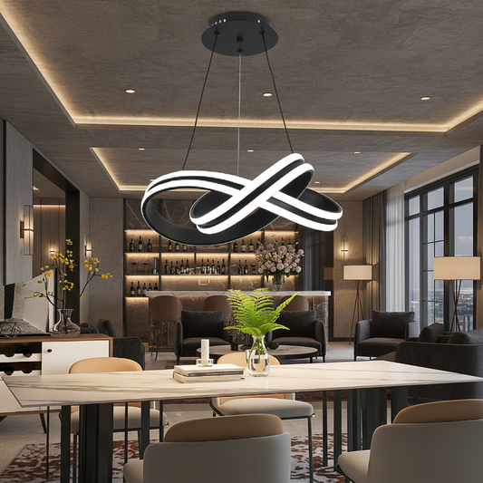 Függesztett LED-csillár távirányítóval INFINITY LOOP 61W, hideg/meleg/semleges fény, szabályozható, fekete, állítható magasságú LED-csillárok távirányítóval Alapértelmezett cím Alessandro Design