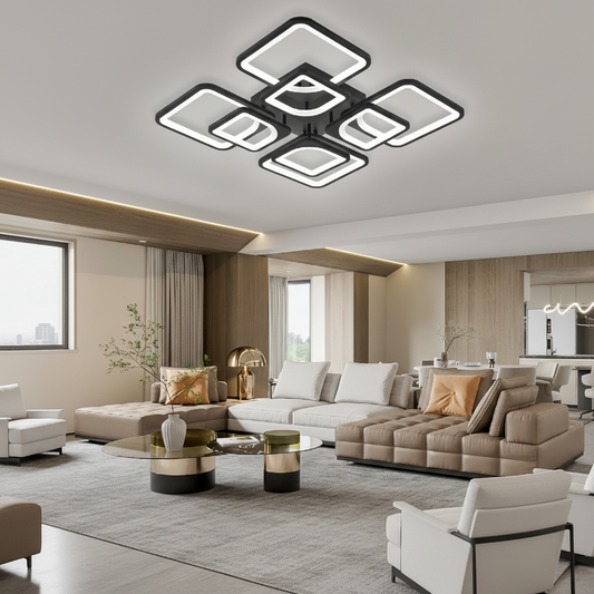 Lustra LED cu telecomanda ZOE, 8 Patrate, 138W, Lumina Rece/Calda/Neutra, Dimabila, Negru Lustre LED cu Telecomanda Default Title Alessandro Design