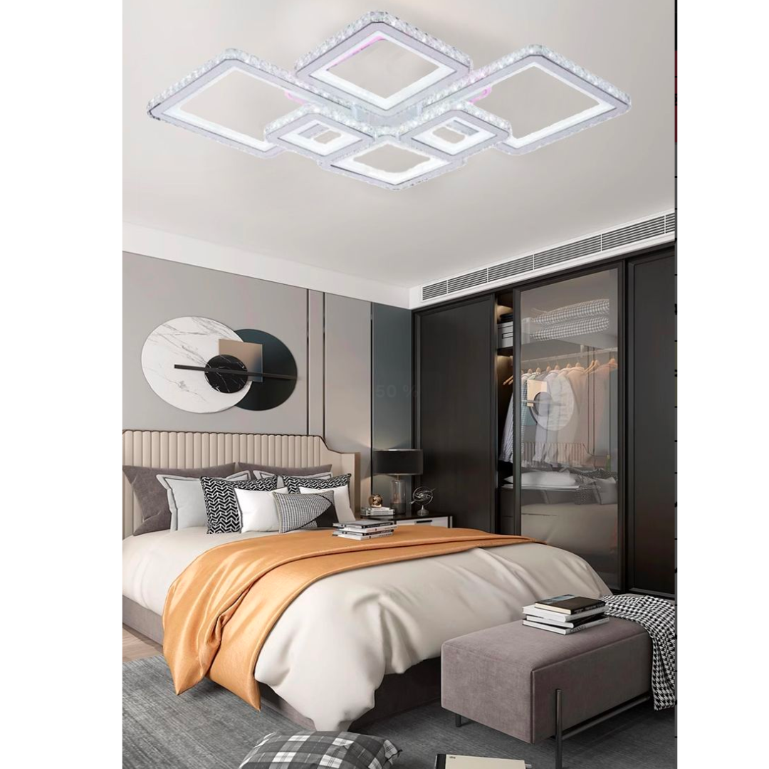 LED csillár távirányítóval és kristály QUADRIS RGB 175W, 6 négyzet, hideg/meleg/semleges fény, szabályozható, fehér LED-es csillárok távirányítóval Alapértelmezett cím Alessandro Design