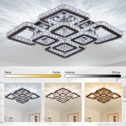LED csillár távirányítóval és kristály QUADRIA SUPREMO RGB 168W, 8 négyzet, hideg/meleg/semleges fény, szabályozható, fényes króm LED csillárok távirányítóval Alapértelmezett cím Alessandro Design