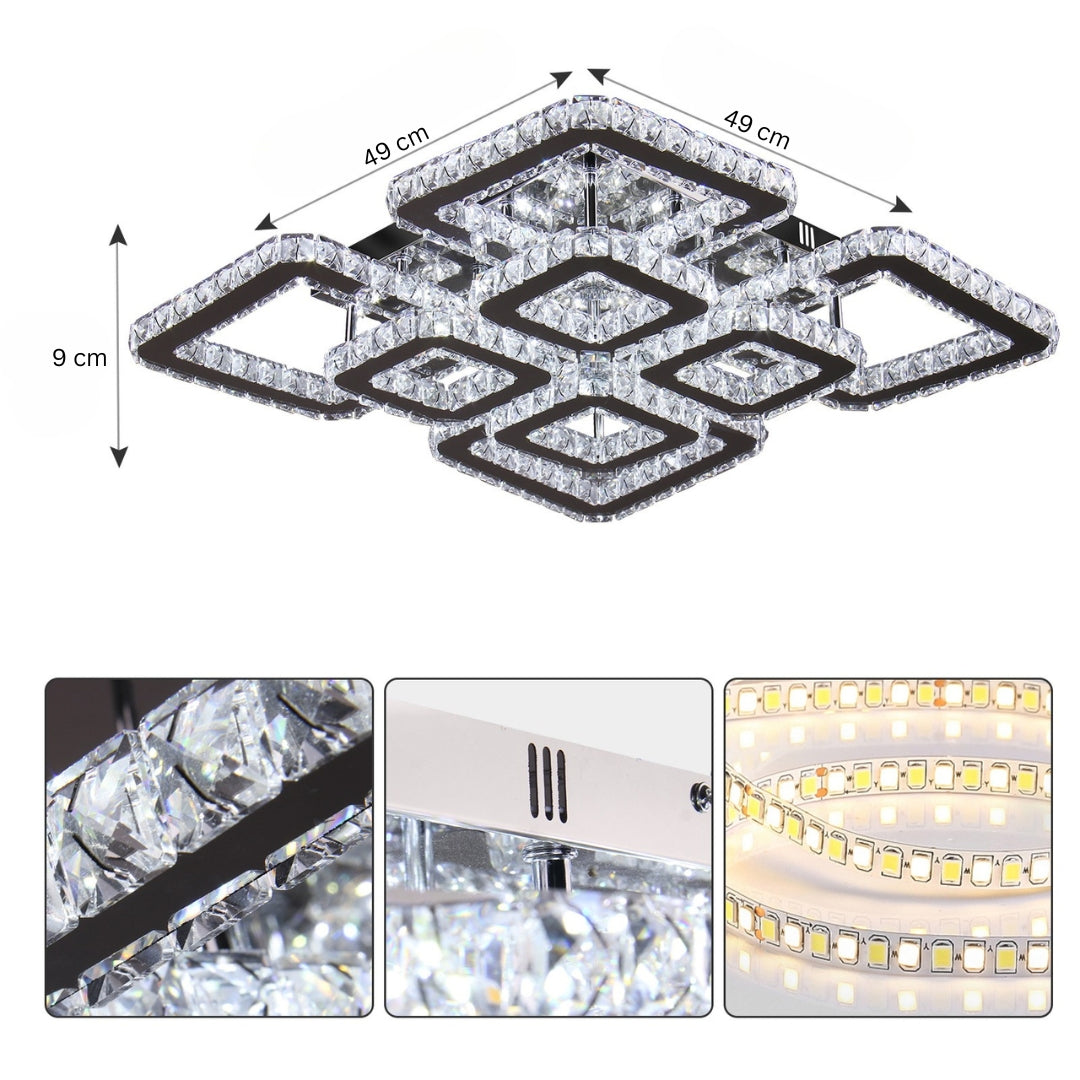 LED csillár távirányítóval és kristály QUADRIA SUPREMO RGB 168W, 8 négyzet, hideg/meleg/semleges fény, szabályozható, fényes króm LED csillárok távirányítóval Alapértelmezett cím Alessandro Design