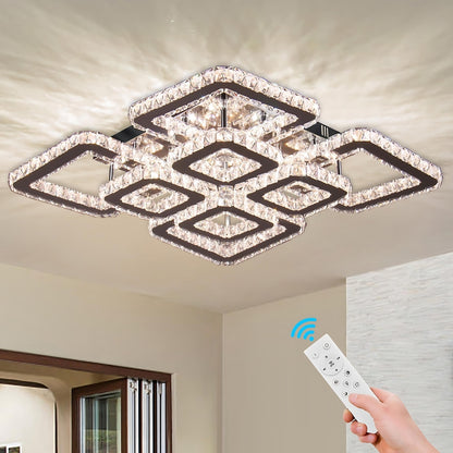 LED csillár távirányítóval és kristály QUADRIA SUPREMO RGB 168W, 8 négyzet, hideg/meleg/semleges fény, szabályozható, fényes króm LED csillárok távirányítóval Alapértelmezett cím Alessandro Design