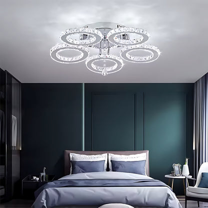 LED csillár távirányítóval és kristály ALANUBIS 80W, 5 kör, hideg/meleg/semleges fény, szabályozható, fényes króm kristály LED csillárok alapértelmezett cím Alessandro Design