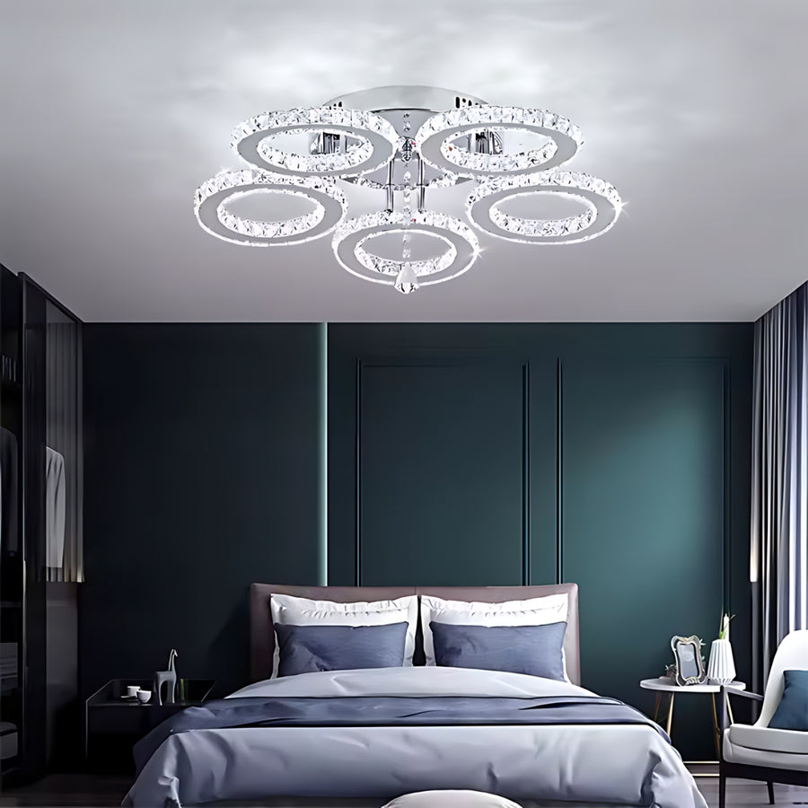 LED csillár távirányítóval és kristály ALANUBIS 80W, 5 kör, hideg/meleg/semleges fény, szabályozható, fényes króm kristály LED csillárok alapértelmezett cím Alessandro Design