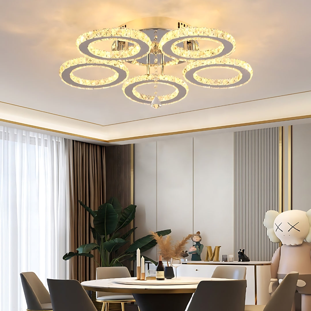LED csillár távirányítóval és kristály ALANUBIS 80W, 5 kör, hideg/meleg/semleges fény, szabályozható, fényes króm kristály LED csillárok alapértelmezett cím Alessandro Design