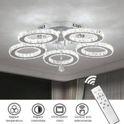 LED csillár távirányítóval és kristály ALANUBIS 80W, 5 kör, hideg/meleg/semleges fény, szabályozható, fényes króm kristály LED csillárok alapértelmezett cím Alessandro Design