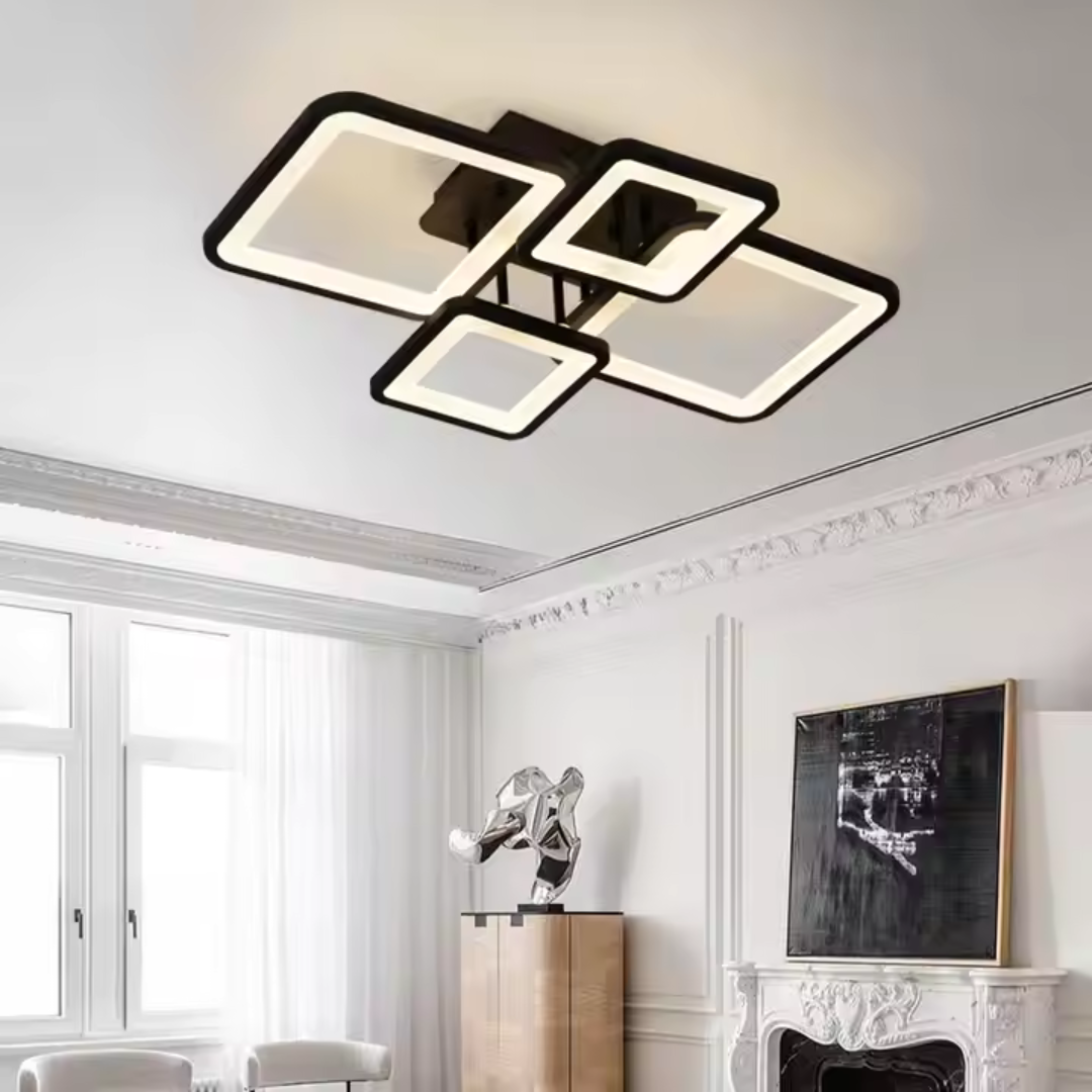 LED csillár távirányítóval MUGE 112W, 4 négyzet, hideg/meleg/semleges fény, szabályozható, fekete LED csillárok távirányítóval Alapértelmezett cím Alessandro Design