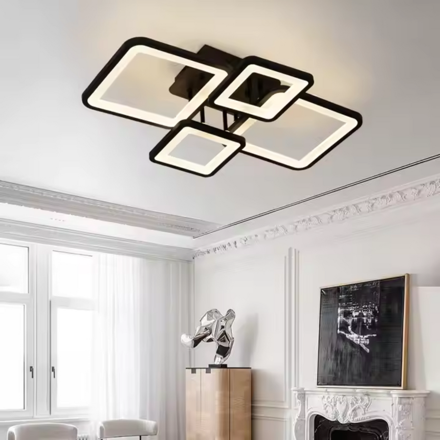 LED csillár távirányítóval MUGE 112W, 4 négyzet, hideg/meleg/semleges fény, szabályozható, fekete LED csillárok távirányítóval Alapértelmezett cím Alessandro Design