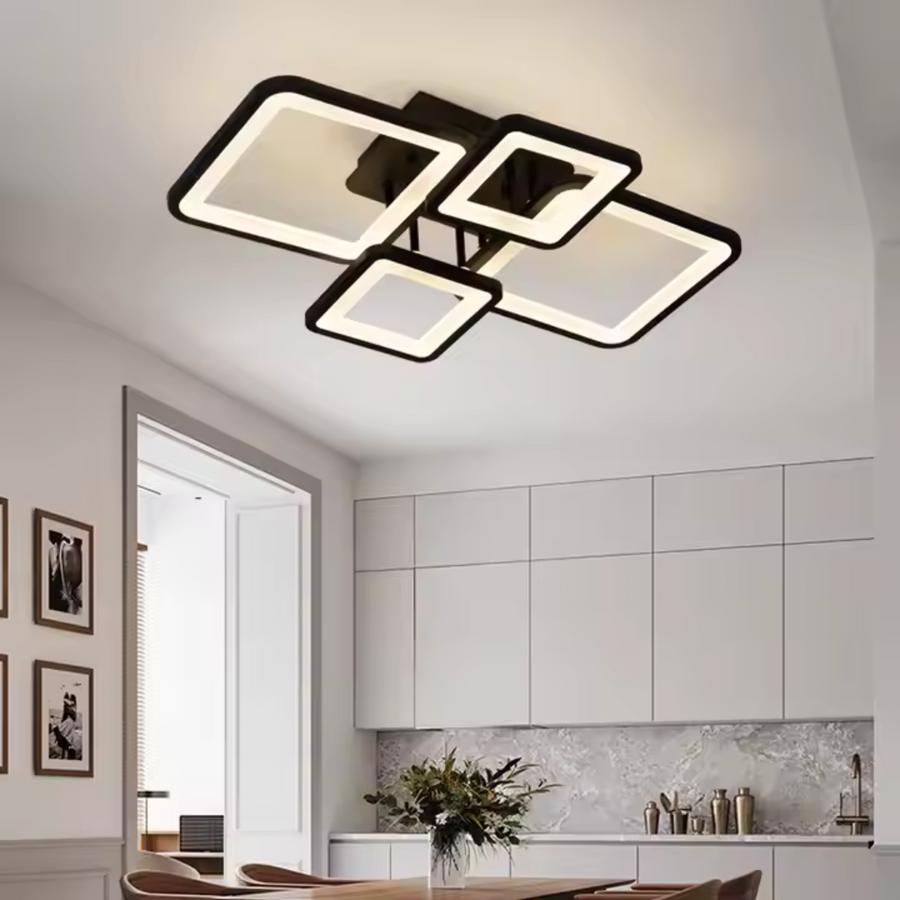 LED csillár távirányítóval MUGE 112W, 4 négyzet, hideg/meleg/semleges fény, szabályozható, fekete LED csillárok távirányítóval Alapértelmezett cím Alessandro Design
