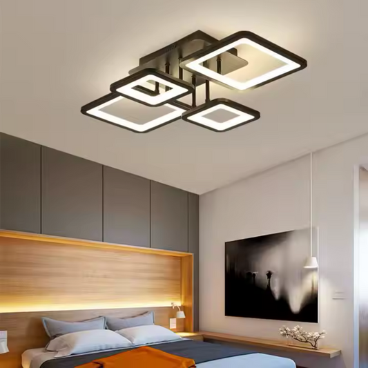 LED csillár távirányítóval MUGE 112W, 4 négyzet, hideg/meleg/semleges fény, szabályozható, fekete LED csillárok távirányítóval Alapértelmezett cím Alessandro Design