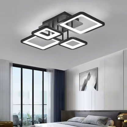 LED csillár távirányítóval MUGE 112W, 4 négyzet, hideg/meleg/semleges fény, szabályozható, fekete LED csillárok távirányítóval Alapértelmezett cím Alessandro Design