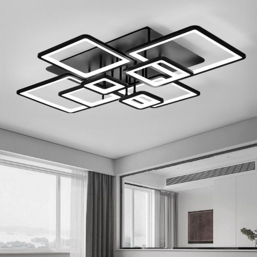 LED csillár távirányítóval ELLA 186W, 8 négyzet, hideg/meleg/semleges fény, szabályozható, fekete LED csillárok távirányítóval Alapértelmezett cím Alessandro Design