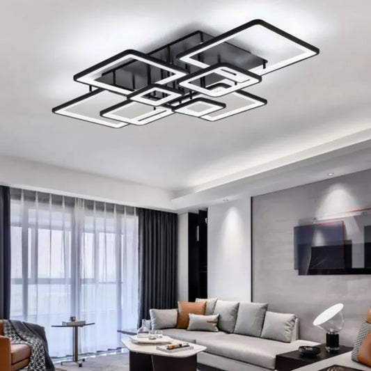 LED csillár távirányítóval ELLA 186W, 8 négyzet, hideg/meleg/semleges fény, szabályozható, fekete LED csillárok távirányítóval Alapértelmezett cím Alessandro Design