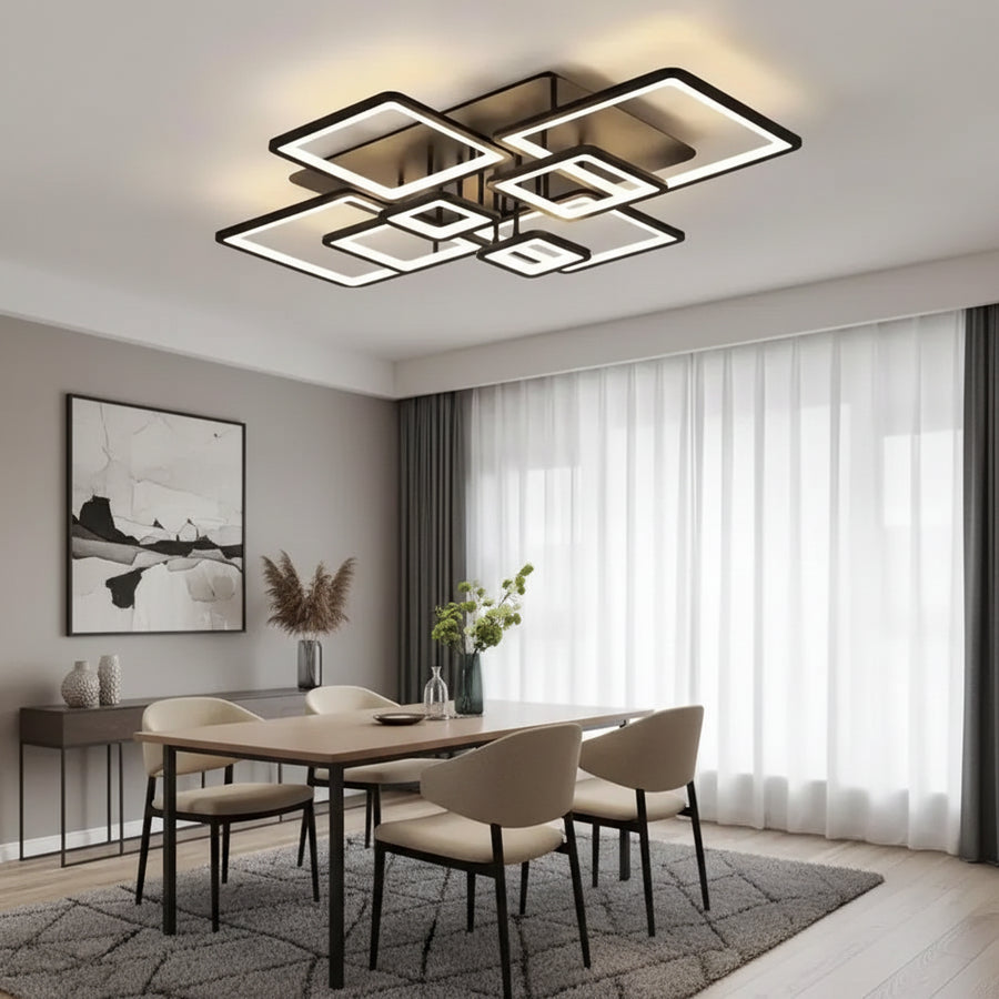 LED csillár távirányítóval ELLA 186W, 8 négyzet, hideg/meleg/semleges fény, szabályozható, fekete LED csillárok távirányítóval Alapértelmezett cím Alessandro Design