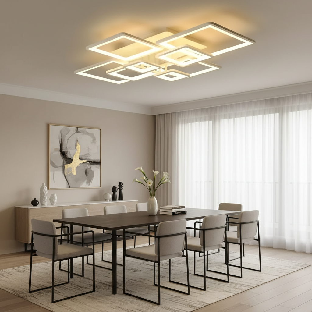 LED-es csillár távirányítóval ELLA 187W, 8 négyzet, hideg/meleg/semleges fény, szabályozható, fehér LED-es csillár távirányítóval Alapértelmezett cím Alessandro Design