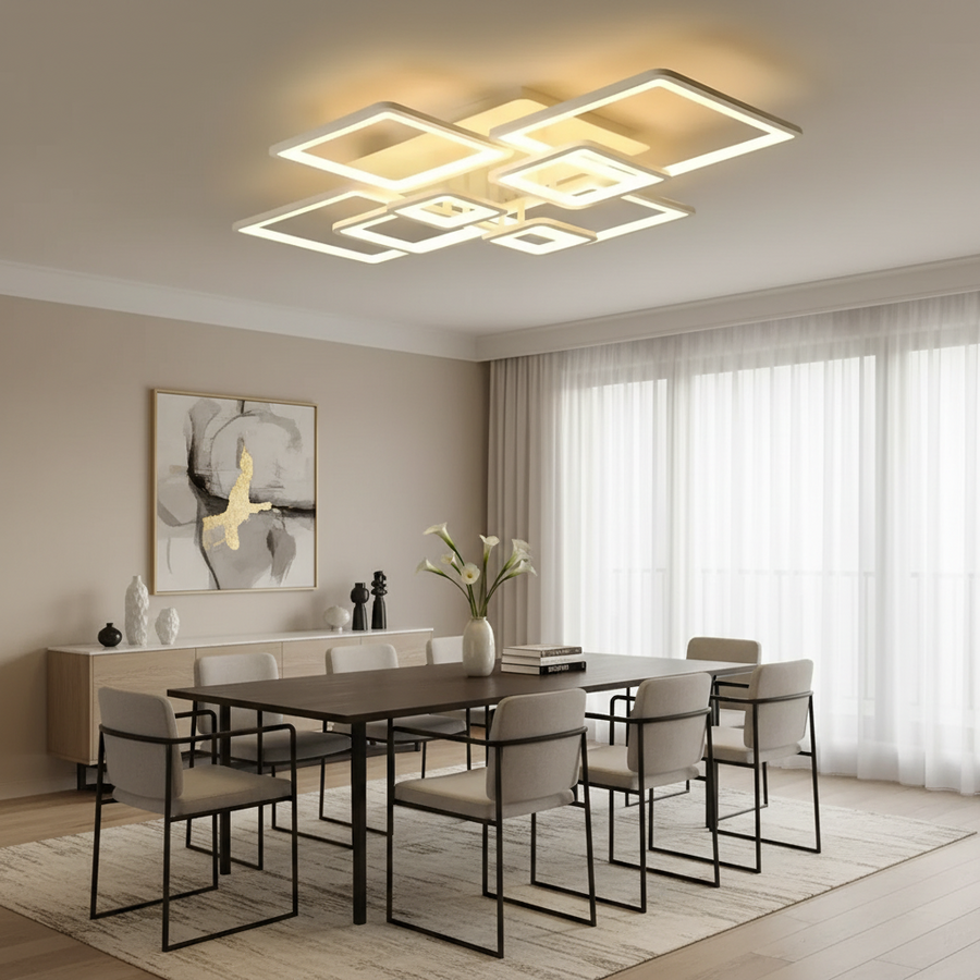 LED-es csillár távirányítóval ELLA 187W, 8 négyzet, hideg/meleg/semleges fény, szabályozható, fehér LED-es csillár távirányítóval Alapértelmezett cím Alessandro Design