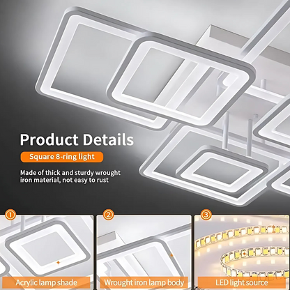 LED-es csillár távirányítóval ELLA 187W, 8 négyzet, hideg/meleg/semleges fény, szabályozható, fehér LED-es csillár távirányítóval Alapértelmezett cím Alessandro Design