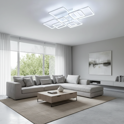 LED-es csillár távirányítóval ELLA 187W, 8 négyzet, hideg/meleg/semleges fény, szabályozható, fehér LED-es csillár távirányítóval Alapértelmezett cím Alessandro Design