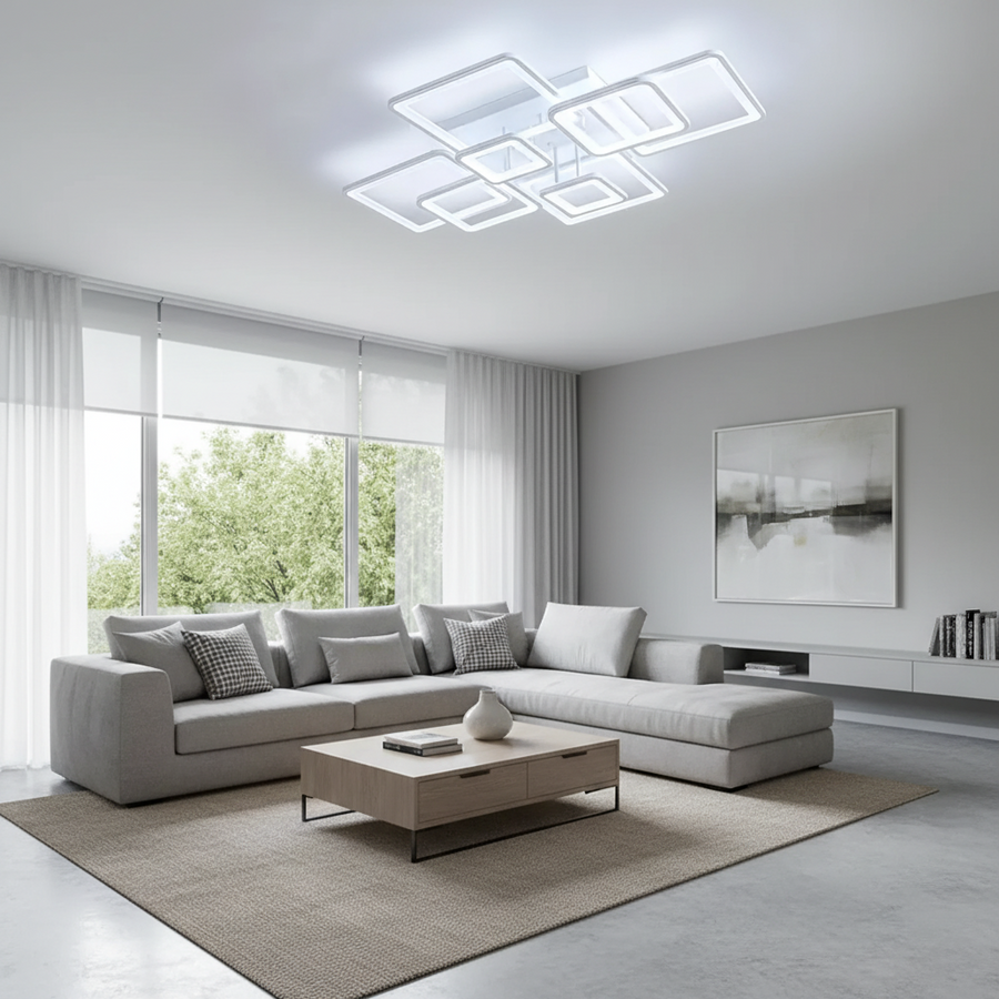 LED-es csillár távirányítóval ELLA 187W, 8 négyzet, hideg/meleg/semleges fény, szabályozható, fehér LED-es csillár távirányítóval Alapértelmezett cím Alessandro Design