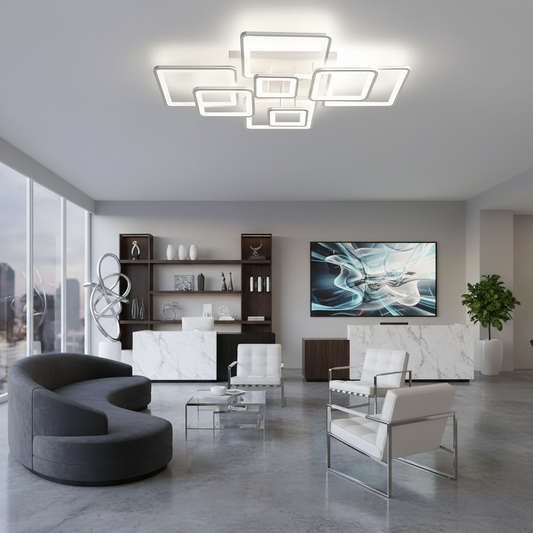 LED-es csillár távirányítóval ELLA 187W, 8 négyzet, hideg/meleg/semleges fény, szabályozható, fehér LED-es csillár távirányítóval Alapértelmezett cím Alessandro Design