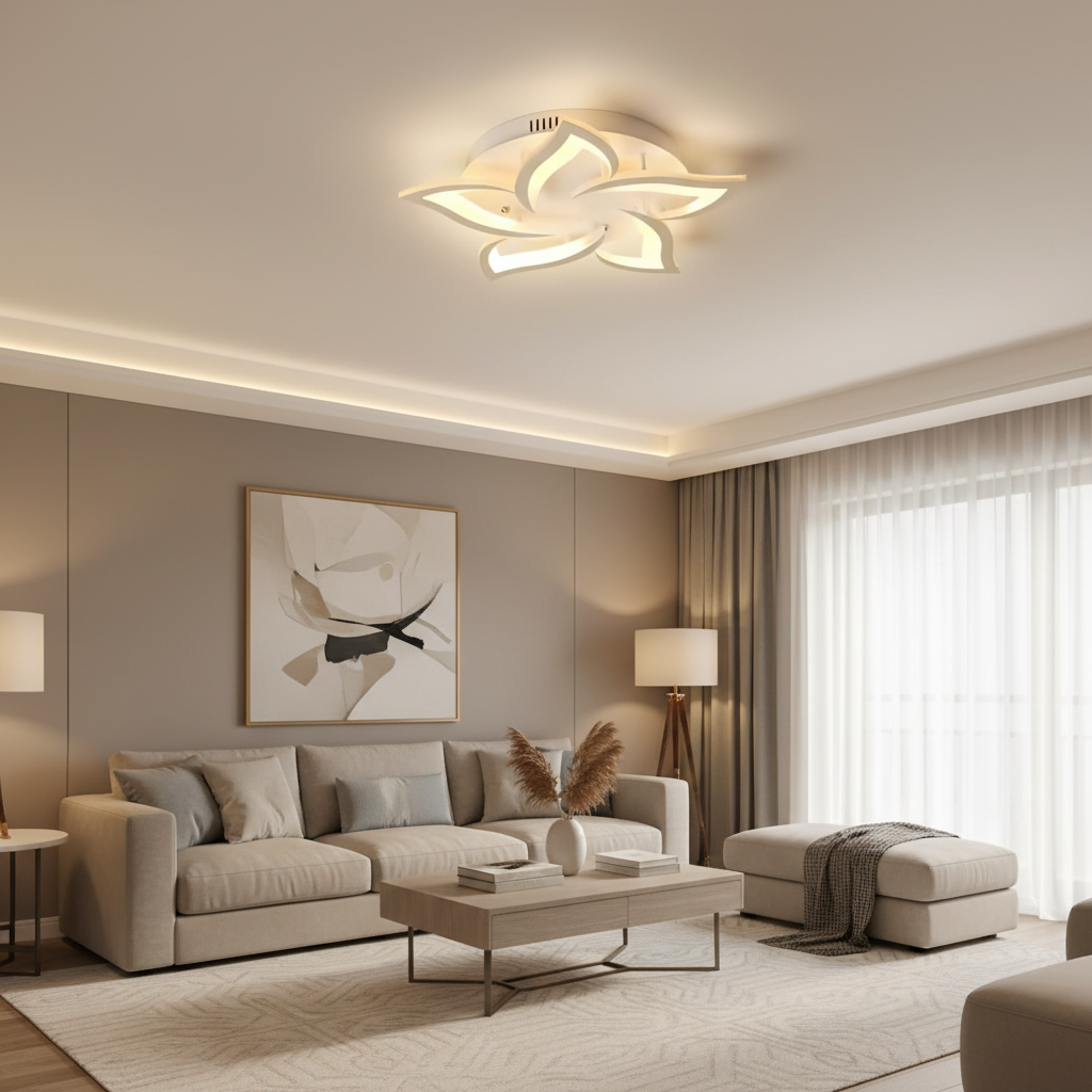 LED-es csillár távirányítóval LOTUS 54W, 5 szirom, hideg/meleg/semleges fény, szabályozható, fehér LED-es csillár távirányítóval Alapértelmezett cím Alessandro Design