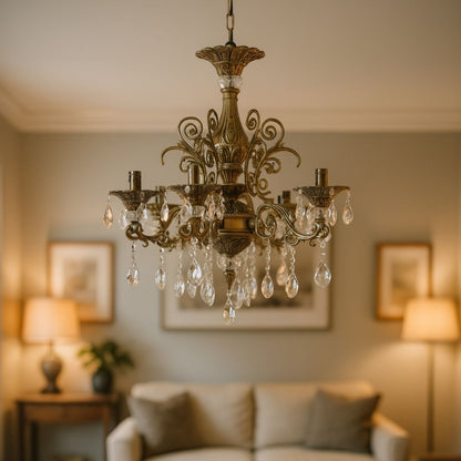 SANSSOUCI Magno kristálycsillár, 6xE14, átmérő 62 cm, antik sárgaréz klasszikus csillárok alapértelmezett cím Alessandro Design