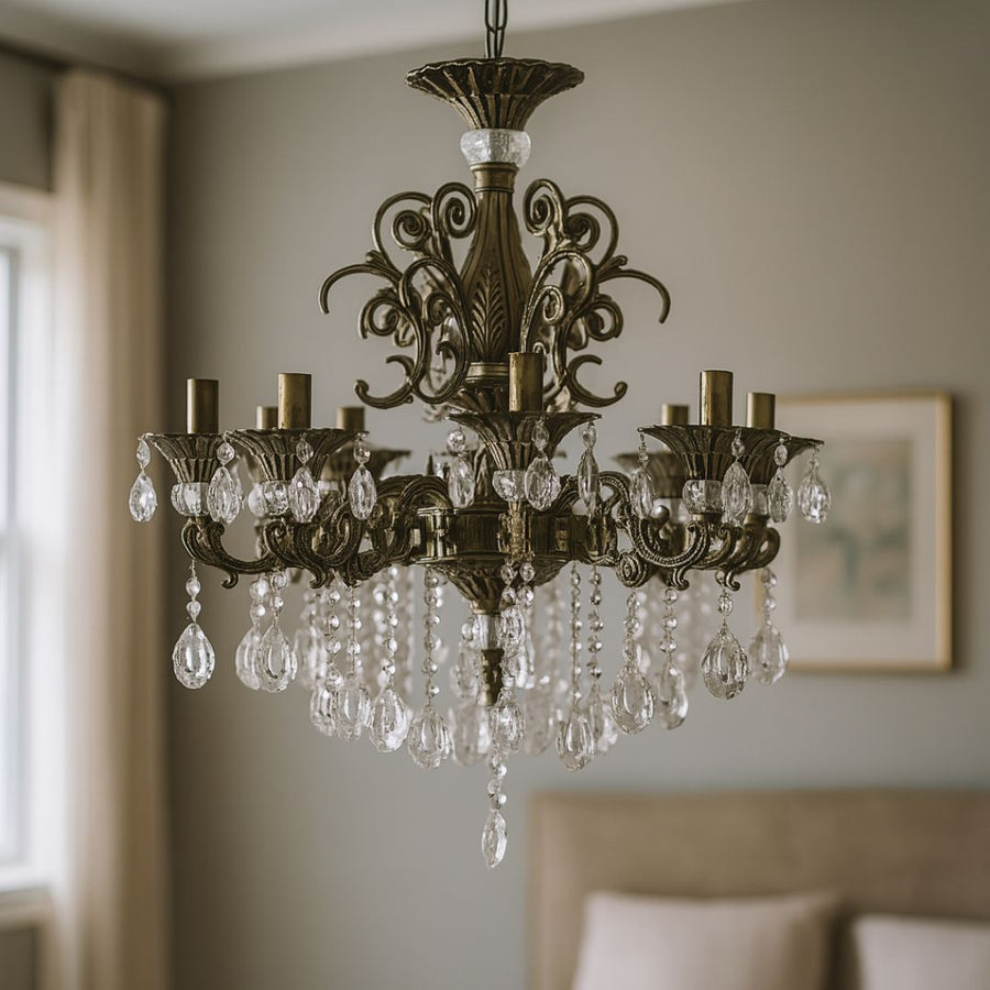 SANSSOUCI Magno kristálycsillár, 8xE14, átmérő 65 cm, antik sárgaréz klasszikus csillárok, alapértelmezett cím Alessandro Design