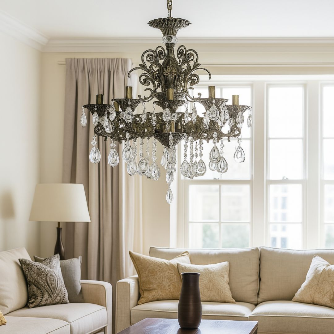 SANSSOUCI Magno kristálycsillár, 8xE14, átmérő 65 cm, antik sárgaréz klasszikus csillárok, alapértelmezett cím Alessandro Design