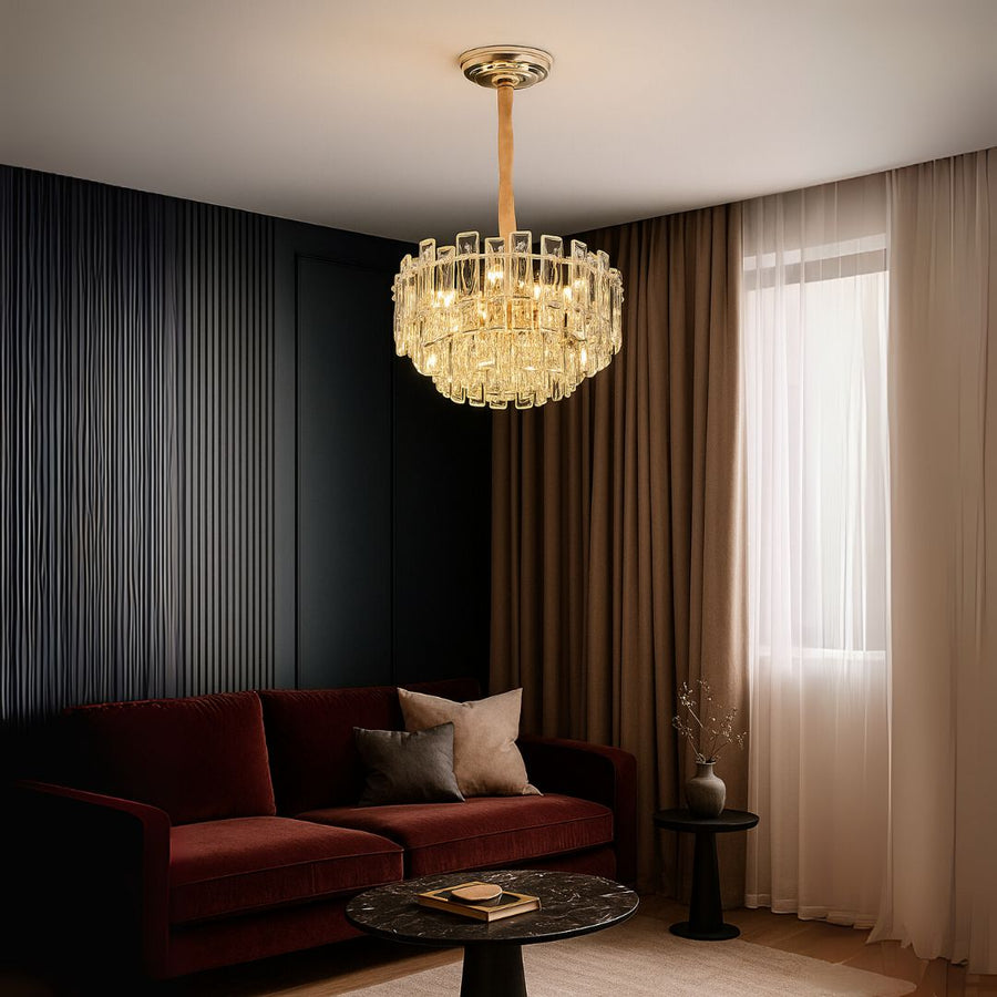 Candelabru Cristal FONTAINEBLEAU Eleganza, 9x E14, Diametru 45cm, Auriu, Inaltime Reglabila Candelabre Cristal Default Title Alessandro Design
