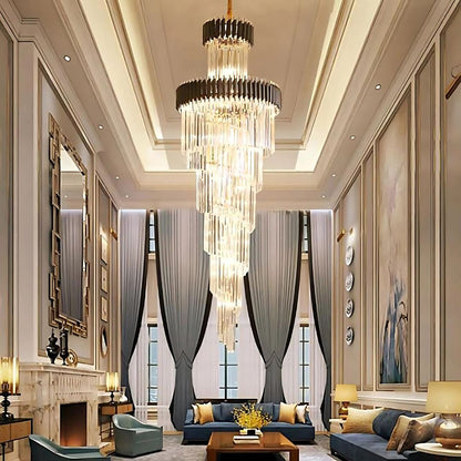 Candelabru Cristal CC900/700X2200, 34xE14, Diametru 70cm, Inaltime 220cm, Auriu Lucios si Negru, Inaltime Reglabila, Design Elegant Candelabre Cristal Default Title Alessandro Design