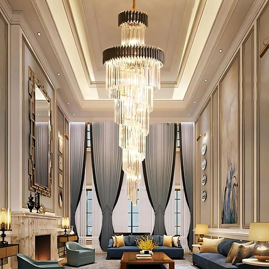 Candelabru Cristal CC900/700X2200, 34xE14, Diametru 70cm, Inaltime 220cm, Auriu Lucios si Negru, Inaltime Reglabila, Design Elegant Candelabre Cristal Default Title Alessandro Design