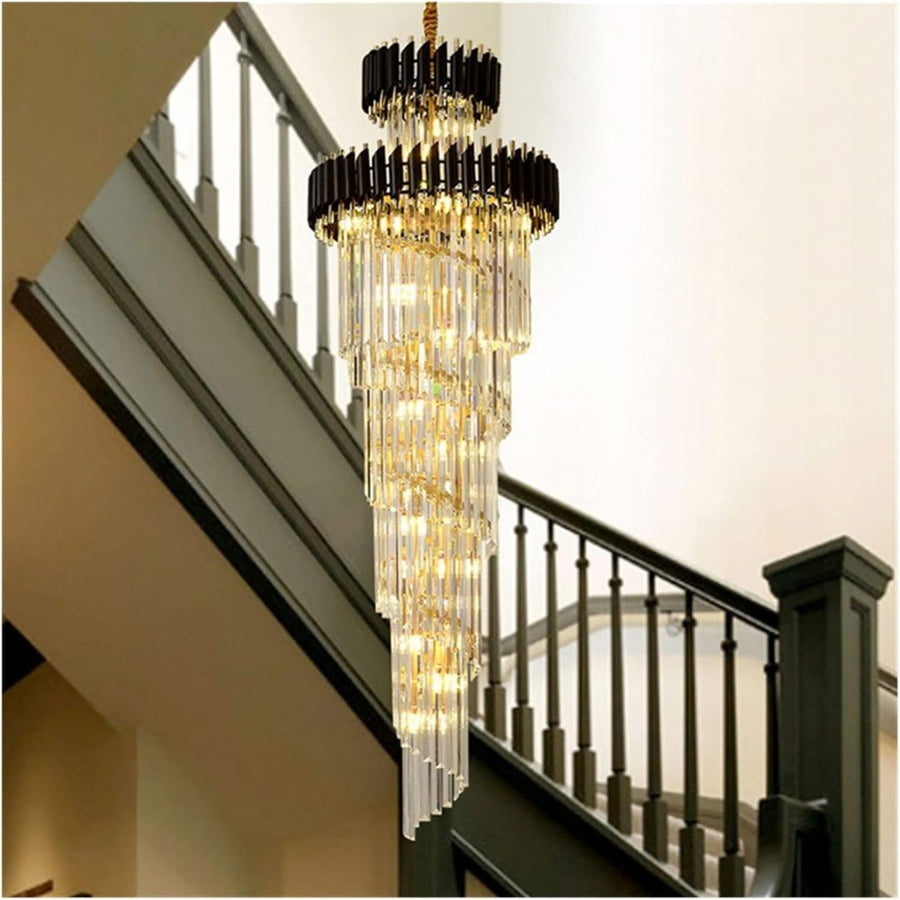 Candelabru Cristal CC900/700X2200, 34xE14, Diametru 70cm, Inaltime 220cm, Auriu Lucios si Negru, Inaltime Reglabila, Design Elegant Candelabre Cristal Default Title Alessandro Design