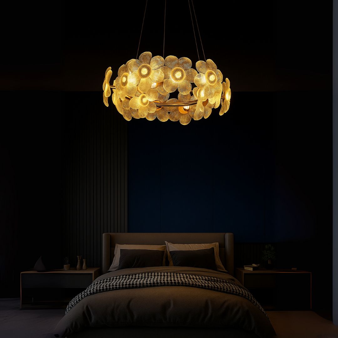 Candelabru Cristal LED, Cadenza Allegro 40W, Diametru 48cm, Inaltime reglabila, Auriu, Lumina Calda/Rece/Neutra 3000K/4000K/6000K, Metal si Cristal Candelabre Cristal Default Title Alessandro Design