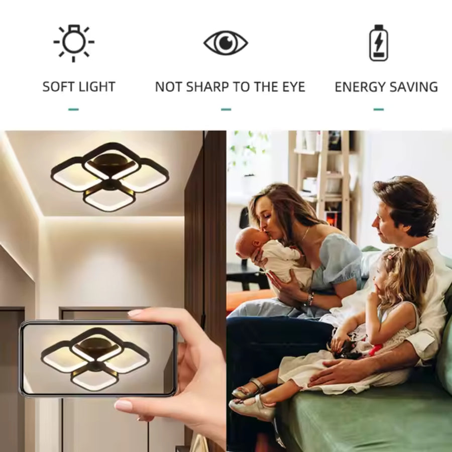 LED csillár VERTEX Tesser 34 W, 4 négyzet, hideg/meleg/semleges fény, fekete LED csillárok Alapértelmezett cím Alessandro Design