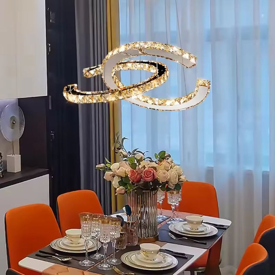 Függesztett LED-es csillár távirányítóval és kristály PRISM ANTEA 57W, 2 kör, hideg/meleg/semleges fény, szabályozható, fényes króm, állítható magasságú LED csillárok távirányítóval Alapértelmezett cím Alessandro Design