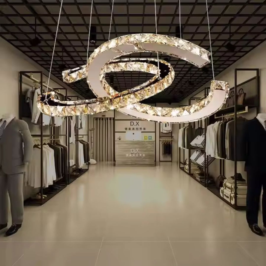 Függesztett LED-es csillár távirányítóval és kristály PRISM ANTEA 57W, 2 kör, hideg/meleg/semleges fény, szabályozható, fényes króm, állítható magasságú LED csillárok távirányítóval Alapértelmezett cím Alessandro Design