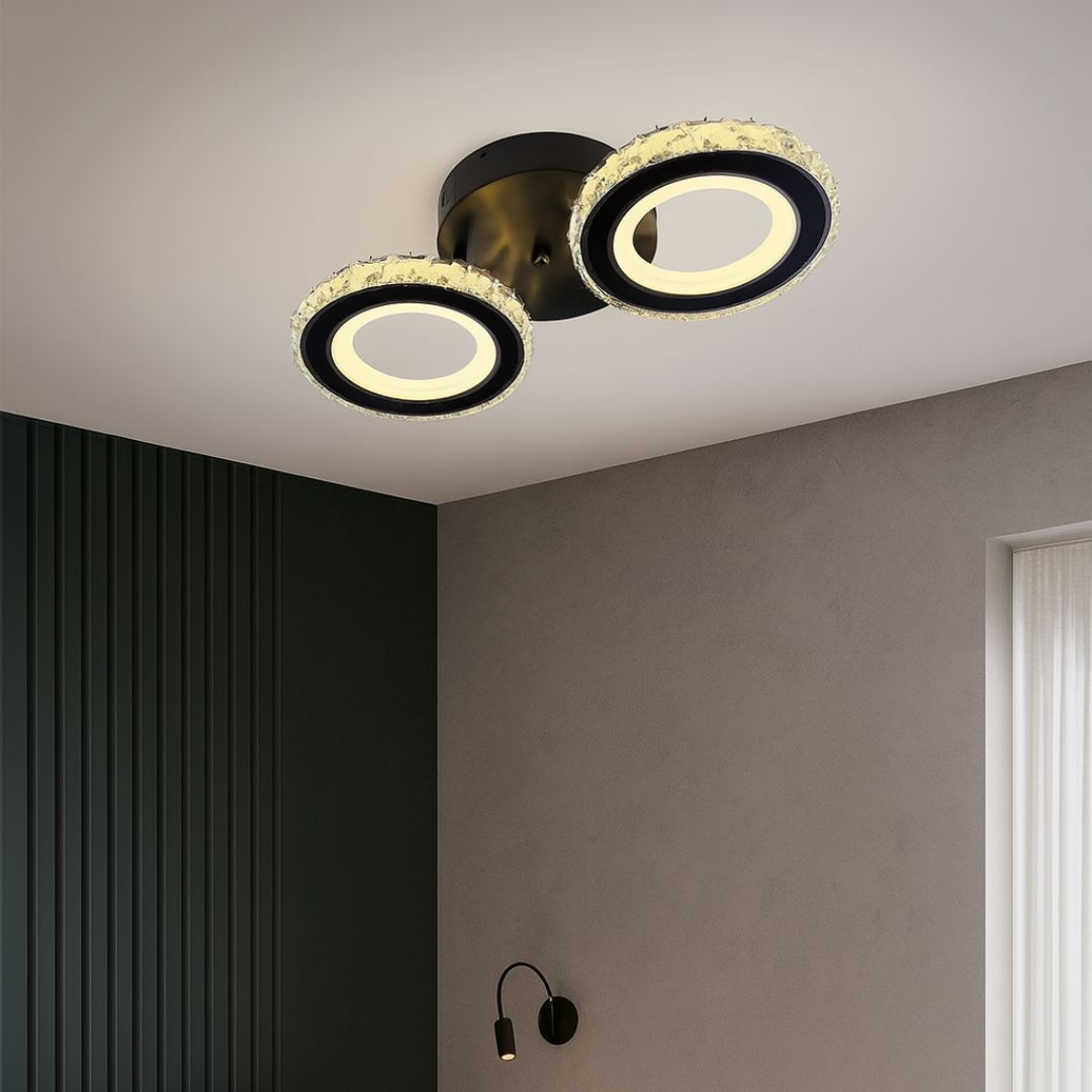 LED csillár távirányítóval és kristály NOVA ROTONDA 32W, 2 kör, hideg/meleg/semleges fény, szabályozható, fekete kristály LED csillárok Alapértelmezett cím Alessandro Design