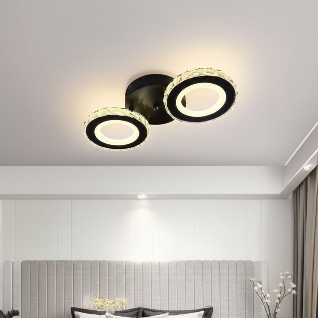 LED csillár távirányítóval és kristály NOVA ROTONDA 32W, 2 kör, hideg/meleg/semleges fény, szabályozható, fekete kristály LED csillárok Alapértelmezett cím Alessandro Design