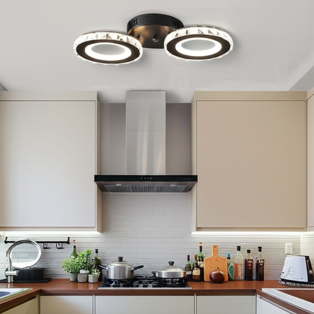 LED csillár távirányítóval és kristály NOVA ROTONDA 32W, 2 kör, hideg/meleg/semleges fény, szabályozható, fekete kristály LED csillárok Alapértelmezett cím Alessandro Design