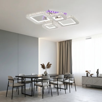 LED csillár távirányítóval és kristály NOVA RHOMBA RGB 95W, 4 négyzet, hideg/meleg/semleges fény, szabályozható, fényes króm LED csillárok és kristályok Alapértelmezett cím Alessandro Design