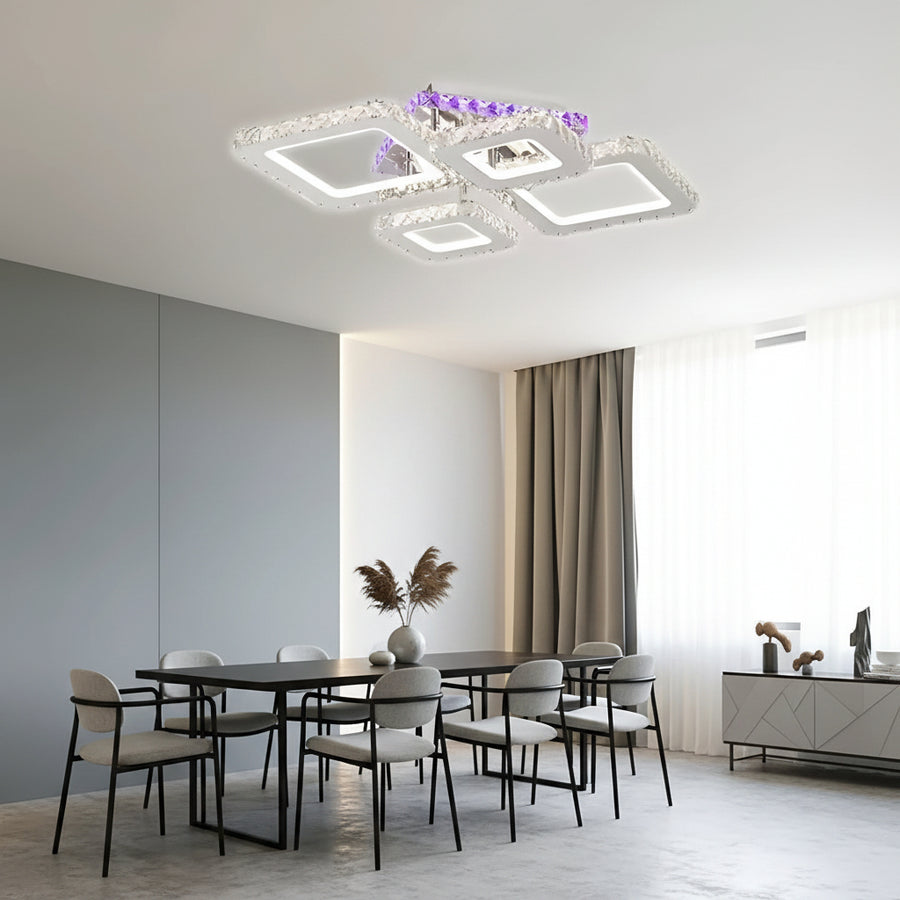LED csillár távirányítóval és kristály NOVA RHOMBA RGB 95W, 4 négyzet, hideg/meleg/semleges fény, szabályozható, fényes króm LED csillárok és kristályok Alapértelmezett cím Alessandro Design