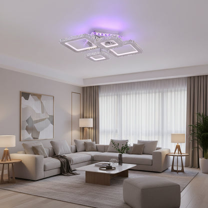LED csillár távirányítóval és kristály NOVA RHOMBA RGB 95W, 4 négyzet, hideg/meleg/semleges fény, szabályozható, fényes króm LED csillárok és kristályok Alapértelmezett cím Alessandro Design