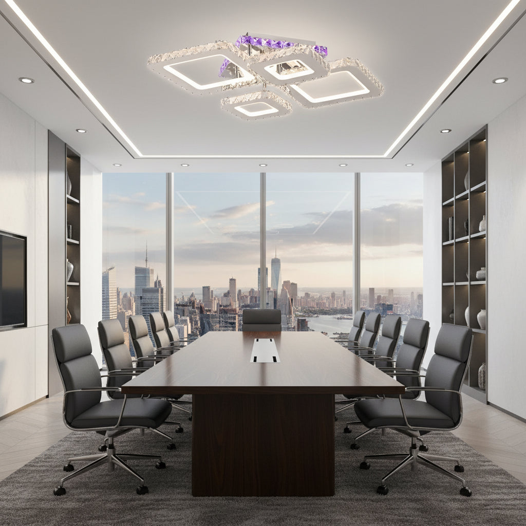 LED csillár távirányítóval és kristály NOVA RHOMBA RGB 95W, 4 négyzet, hideg/meleg/semleges fény, szabályozható, fényes króm LED csillárok és kristályok Alapértelmezett cím Alessandro Design