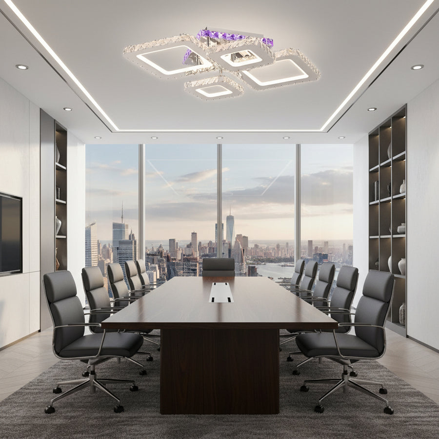 LED csillár távirányítóval és kristály NOVA RHOMBA RGB 95W, 4 négyzet, hideg/meleg/semleges fény, szabályozható, fényes króm LED csillárok és kristályok Alapértelmezett cím Alessandro Design
