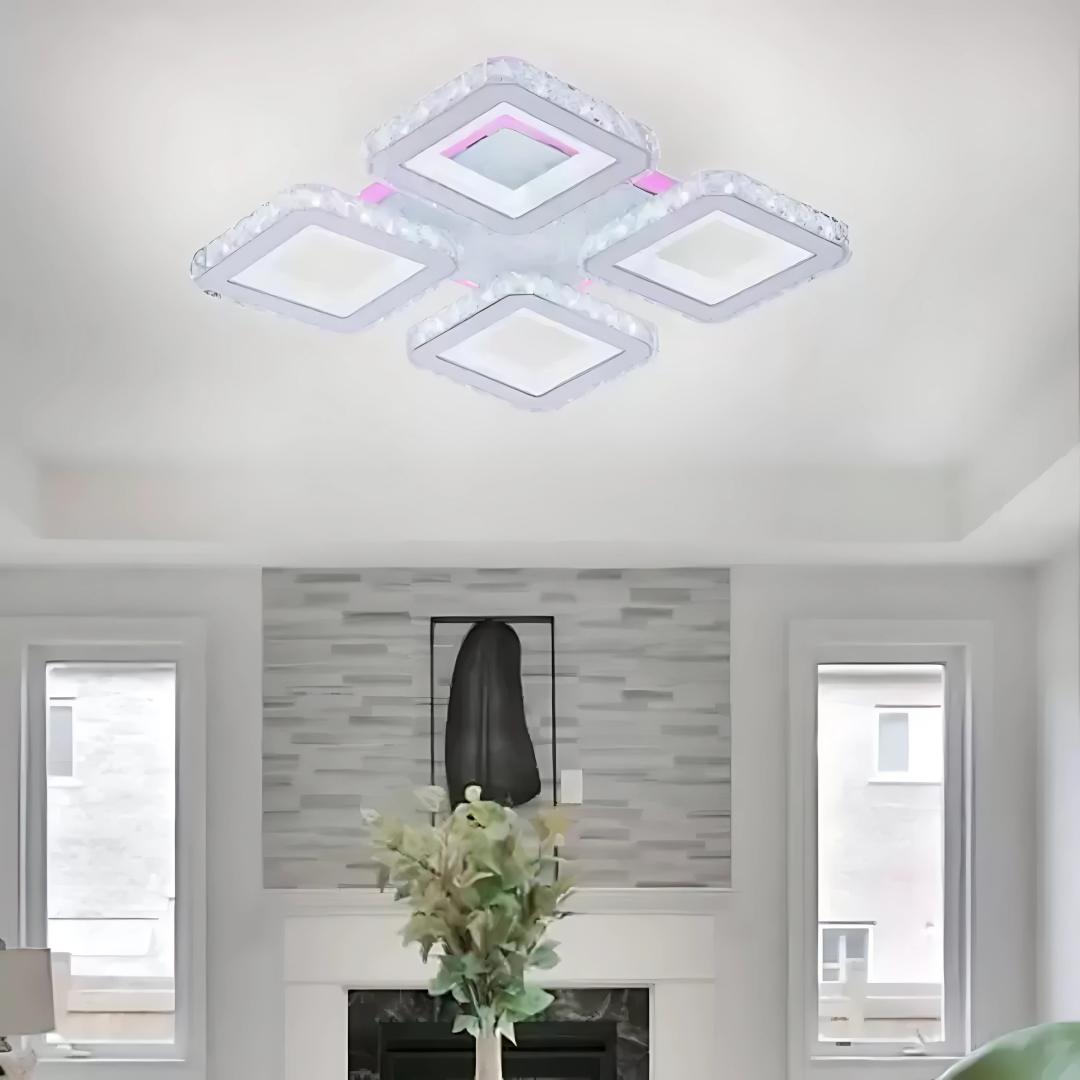 LED csillár távirányítóval és kristály LEILA RGB 69W, 4 négyzet, hideg/meleg/semleges fény, szabályozható, fehér LED-es csillár távirányítóval Alapértelmezett cím Alessandro Design