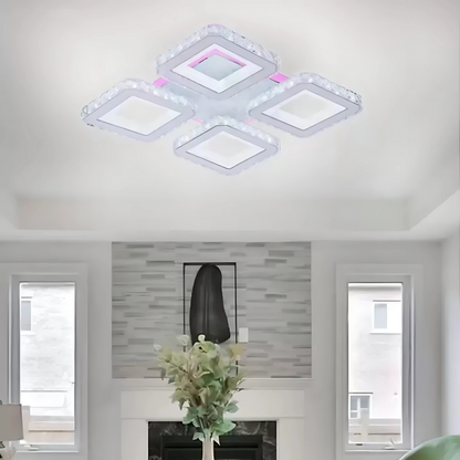 LED csillár távirányítóval és kristály LEILA RGB 69W, 4 négyzet, hideg/meleg/semleges fény, szabályozható, fehér LED-es csillár távirányítóval Alapértelmezett cím Alessandro Design