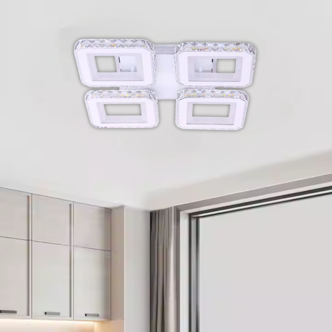 LED csillár távirányítóval és kristály LEILA RGB 69W, 4 négyzet, hideg/meleg/semleges fény, szabályozható, fehér LED-es csillár távirányítóval Alapértelmezett cím Alessandro Design