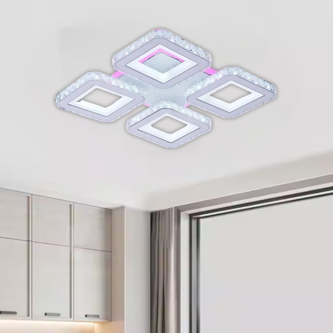 LED csillár távirányítóval és kristály LEILA RGB 69W, 4 négyzet, hideg/meleg/semleges fény, szabályozható, fehér LED-es csillár távirányítóval Alapértelmezett cím Alessandro Design