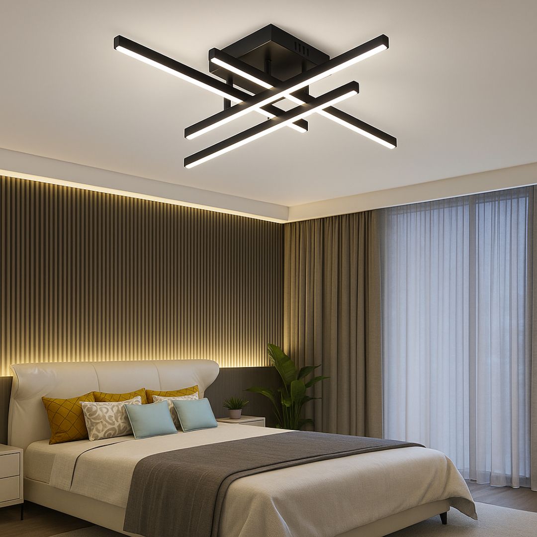 LED csillár távirányítóval LINEX, 52 W, 4 elem, lineáris, hideg/meleg/semleges fény, szabályozható, fekete LED csillárok távirányítóval Alapértelmezett cím Alessandro Design