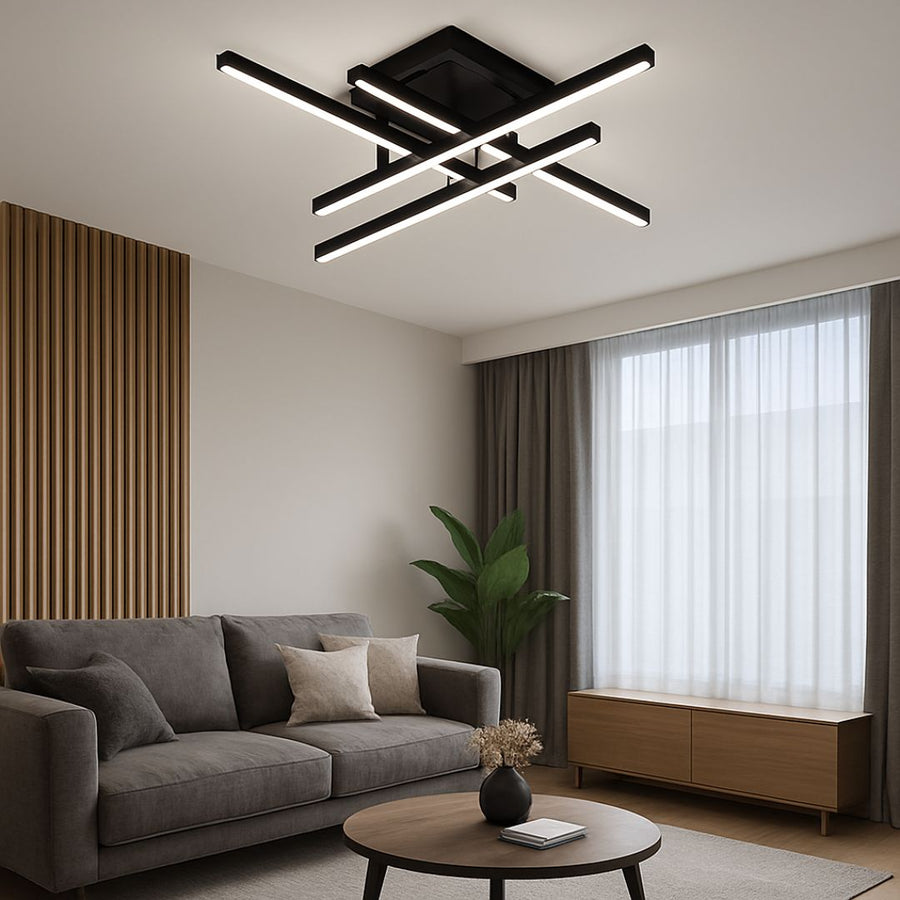 LED csillár távirányítóval LINEX, 52 W, 4 elem, lineáris, hideg/meleg/semleges fény, szabályozható, fekete LED csillárok távirányítóval Alapértelmezett cím Alessandro Design